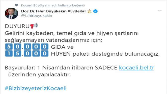 Büyükşehir’den 50 bin adet gıda 15 bin adet hijyen paketi desteği