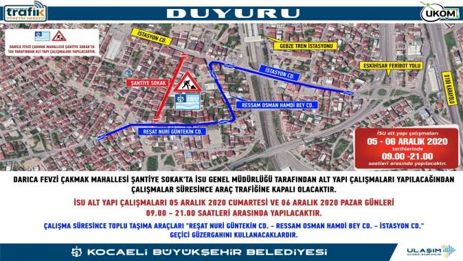 Darıca ve İzmit’te geçici güzergah uygulaması