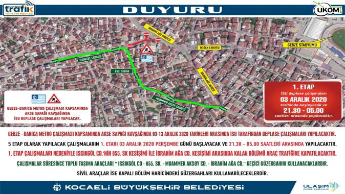 Gebze’de geçici güzergah uygulaması