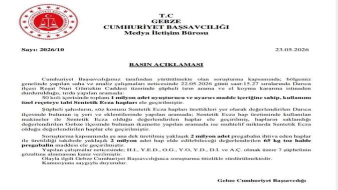 Gebze ve Darıca’da büyük operasyon : 3 milyon uyuşturucu hap ele geçirildi