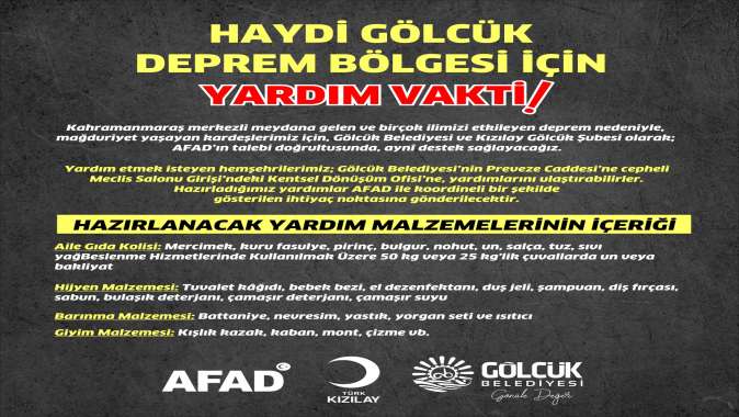 GÖLCÜK BELEDİYESİ DEPREM BÖLGESİ İÇİN YARDIM KAMPANYASI BAŞLATTI