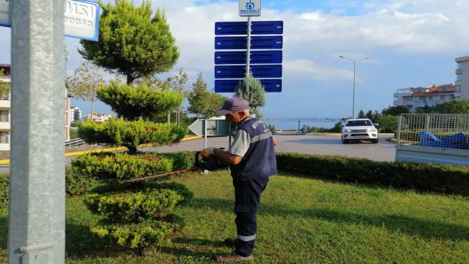 Kavşak ile yollarda ot biçimi ve form budama yapılıyor