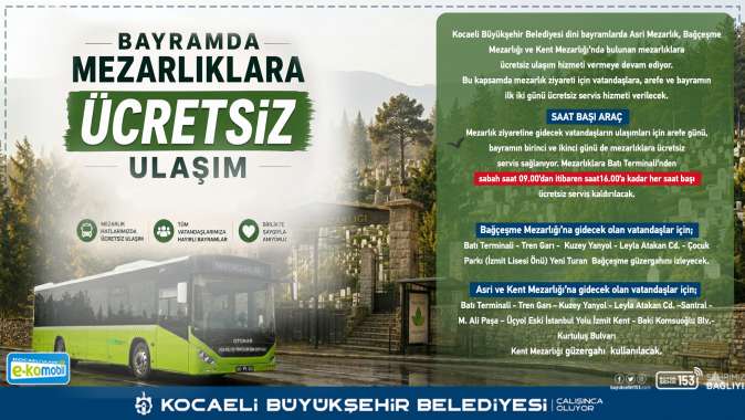 Kocaelide mezarlıklara ulaşım ücretsiz