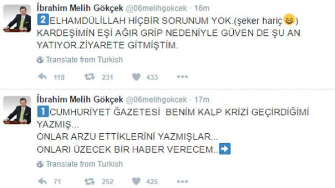 Melih Gökçekten kalp krizi açıklaması