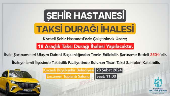 Şehir Hastanesi için 18 araçlık taksi ihalesi